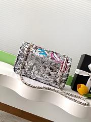 Chanel classic embroidered satin sequins silver tone metal - 25.5x15.5x6.5cm - 5
