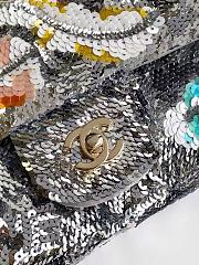 Chanel classic embroidered satin sequins silver tone metal - 25.5x15.5x6.5cm - 2
