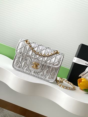 Chanel mini flap bag metallized braided calfskin in silver - 13x19x5.5cm