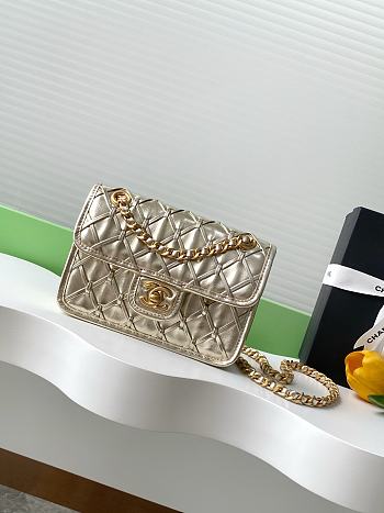 Chanel mini flap bag metallized braided calfskin in gold - 13x19x5.5cm
