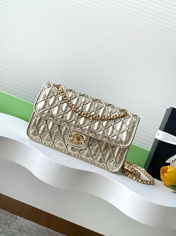 Chanel small flap bag metallized braided calfskin in gold - 15x25x8cm