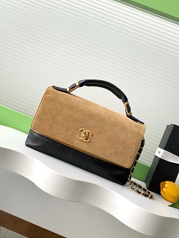 Chanel 25a Small Shopping Bag Beige & Black - 29x18x8cm