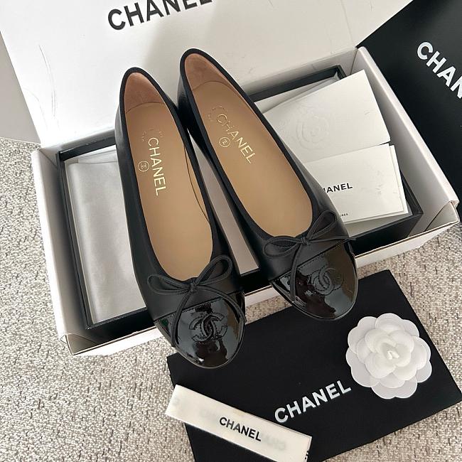 Chanel Lambskin Patent Cap Toe Ballerina Flats - 1
