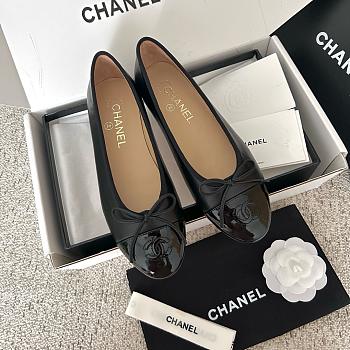 Chanel Lambskin Patent Cap Toe Ballerina Flats