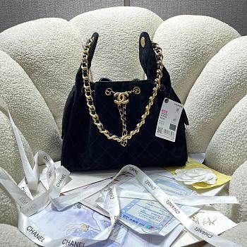 Chanel 25 Small Handbag Suede & Gold-Tone Metal Black 30cm