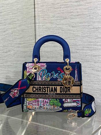 Dior Lady Natural Raffia and Multicolor Embroidered Cotton Bag- 24x20x11cm