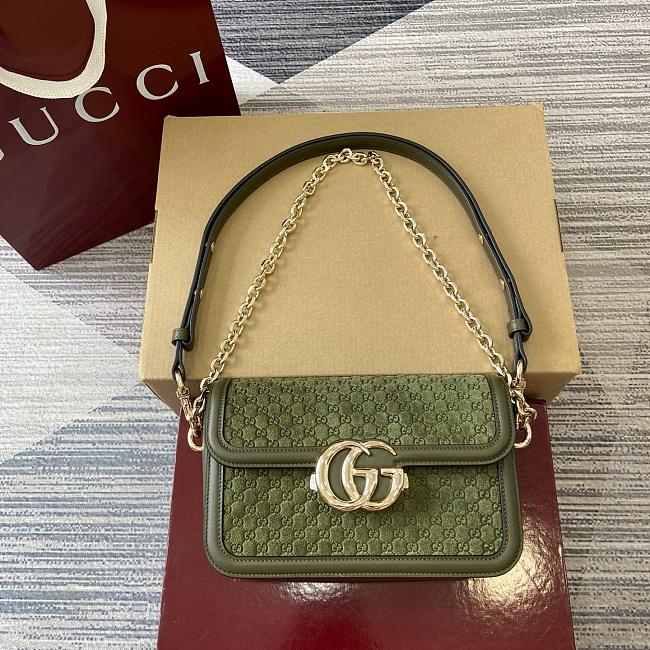 Gucci Go small shoulder bag Variation forest green GG suede - 21.5x14x9cm - 1