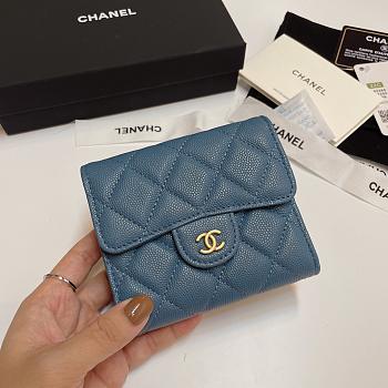 Chanel Calfskin Leather Plain Folding Blue Wallets