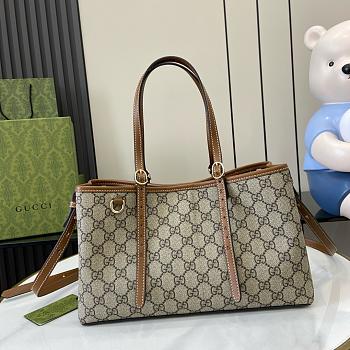 Gucci GG Emblem small tote bag beige and dark brown - 31x18.5x11.5cm