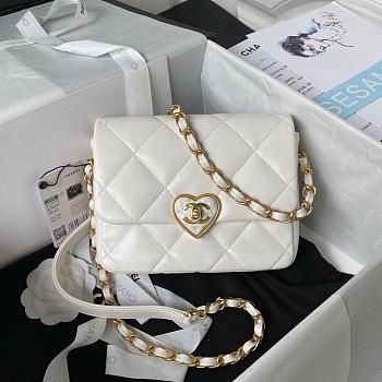 Chanel Heart Mini Flap Bag White Lambskin Antique Gold Hardware 18cm