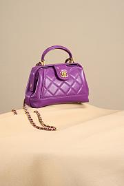 Chanel Mini Bag With Top Handle Shiny Lambskin Purple 18cm - 4
