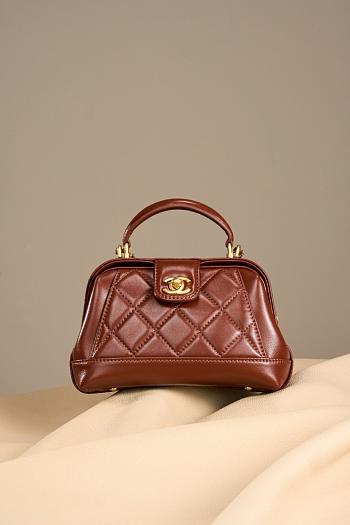 Chanel Mini Bag With Top Handle Shiny Lambskin Brown 18cm
