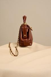 Chanel Mini Bag With Top Handle Shiny Lambskin Brown 18cm - 6