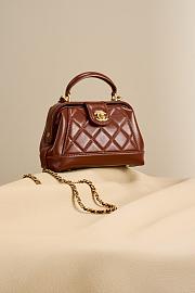 Chanel Mini Bag With Top Handle Shiny Lambskin Brown 18cm - 4