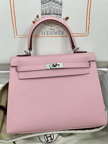 Hermes Kelly Epsom Rose Sakura Silver Hardware 25cm