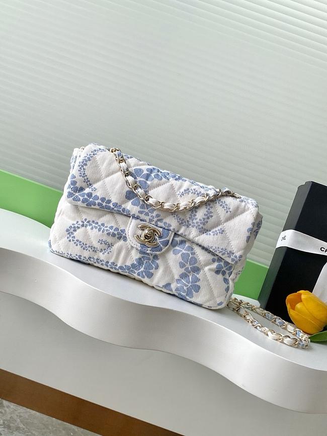 Chanel Flap Bag Printed Denim AS5454 White & Blue - 24cm - 1