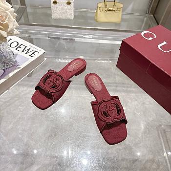 Gucci Women's Interlocking G slide sandal in Rosso Ancora red GG canvas