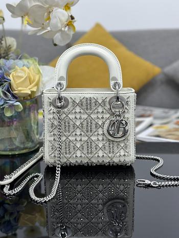 Dior Mini Lady Bag Latte Calfskin Embroidered with beads and strass - 17cm