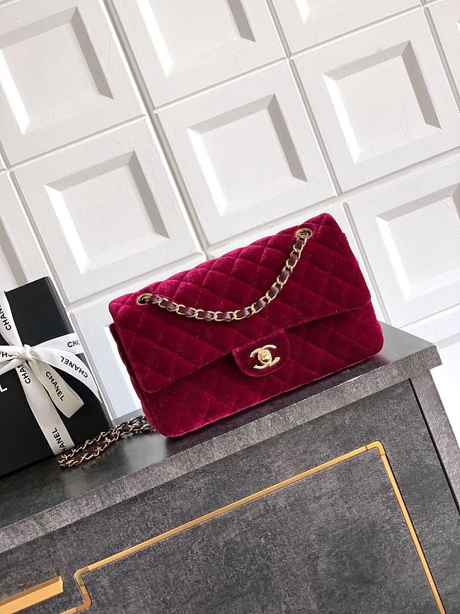 Chanel Flap Burgundy Velvet Bag 25cm - 1