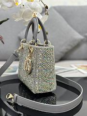 Dior Light Grey Leather and Satin Crystal Embellished Cannage Small Lady Dior Tote - 20x16.5x8cm - 5