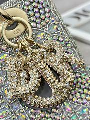 Dior Light Grey Leather and Satin Crystal Embellished Cannage Small Lady Dior Tote - 20x16.5x8cm - 4