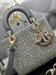 Dior Light Grey Leather and Satin Crystal Embellished Cannage Small Lady Dior Tote - 20x16.5x8cm - 2