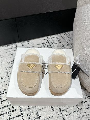 Prada Suede and Shearling Mules in Apricot