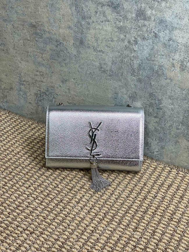 YSL Kate Chain Shoulder Bag in Silver 20cm - 1