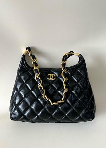 Chanel Hobo Bag Shiny Lambskin & Gold Tone Metal Black - 24x26x9.5cm
