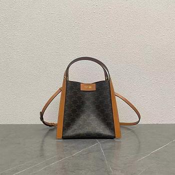 Celine Small Cubo Bag In Triomphe Canvas And Natural Calfskin - 21x18.5x17cm
