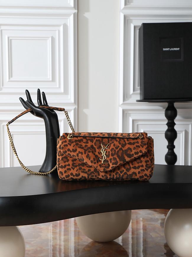 YSL Brown Calypso Small Padded Leopard-Print Faille Shoulder Bag-26*14*7CM - 1