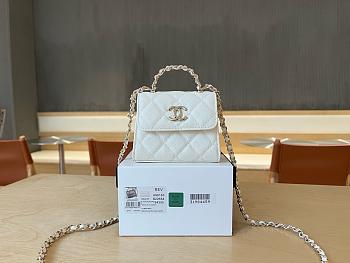 Chanel mini top pearl handle bag in white caviar leather 12cm