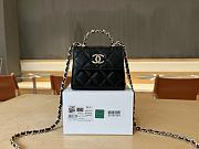 Chanel mini top pearl handle bag in black caviar leather 12cm - 1