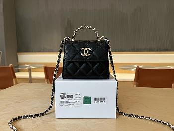 Chanel mini top pearl handle bag in black caviar leather 12cm