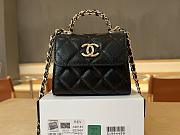 Chanel mini top pearl handle bag in black caviar leather 12cm - 4