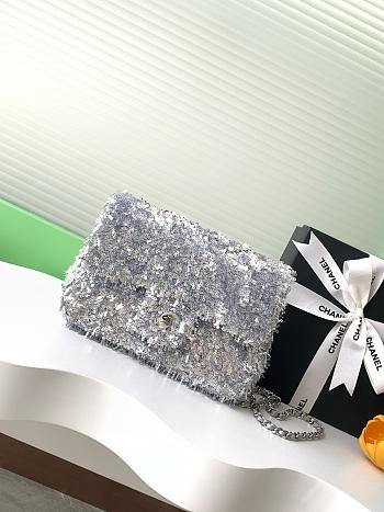 Chanel Flap with silver sequin calfskin Bag - 21x14x8cm
