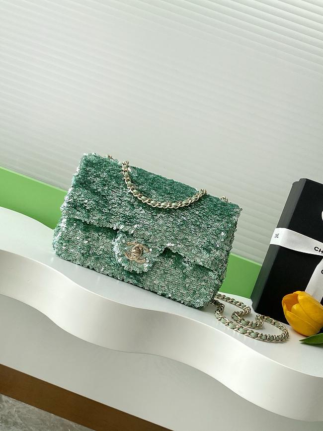 Chanel Flap with green sequin calfskin Bag - 21x14x8cm - 1