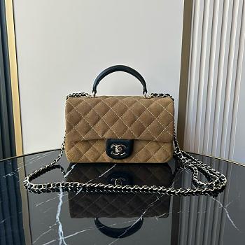 Chanel 25 bag in brown suede with black leather trim - 20x12x7cm