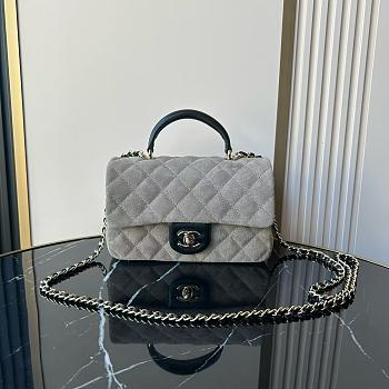 Chanel 25 bag in grey suede with black leather trim - 20x12x7cm
