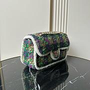 Chanel 25N large flap bag green tweed shearling lambskin gold tone metal - 26.5x16.5x9cm - 5