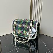 Chanel 25N large flap bag green tweed shearling lambskin gold tone metal - 26.5x16.5x9cm - 3