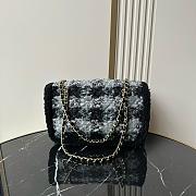 Chanel 25N large flap bag black tweed shearling lambskin gold tone metal - 26.5x16.5x9cm - 3
