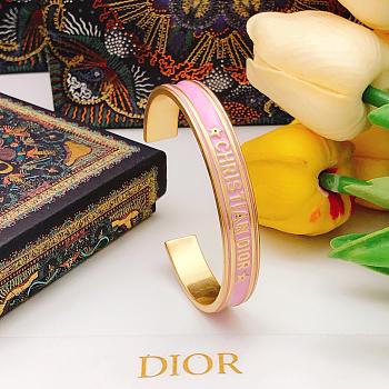CHRISTIAN DIOR Metal Enamel Code Bangle Bracelet Pink Gold