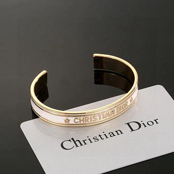 CHRISTIAN DIOR Metal Enamel Code Bangle Bracelet White