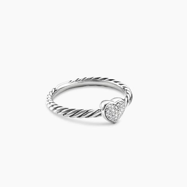 David Yurman Petite Pave Heart Stack Ring with Diamonds - 1