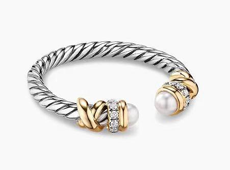 David Yurman Double Pearl Mixed-Metal Cable Ring - 1