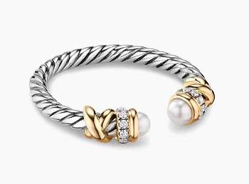 David Yurman Double Pearl Mixed-Metal Cable Ring