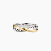David Yurman Crossover Two-Row Ring in Sterling Silver with 14K Yellow Gold, 7.5mm - 1