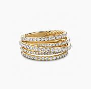 David Yurman Pave Crossover Ring in 18K Yellow Gold with Diamonds - 1