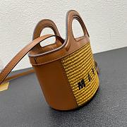  Tropicalia Small Bag in brown leather and raffia-effect fabric 14.5x12x10cm - 4